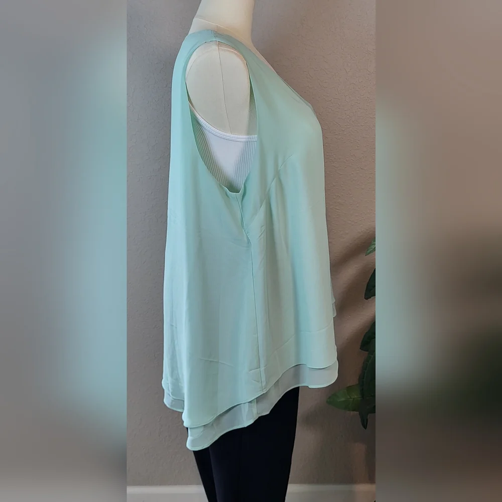CATO Mint Green Asymmetrical Sleeveless Blouse - Plus Size 22/24W or Size 3X - Picture 2 of 7